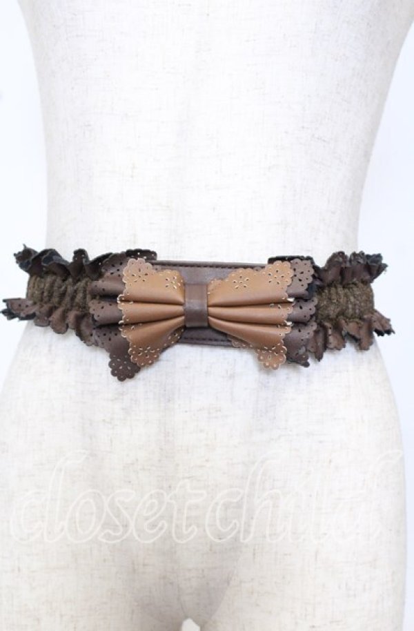 画像1: axes femme / カットワークリボンゴムベルト  ブラウン O-25-09-26-075-AX-ZA-OW-ZT444-F003 (1)