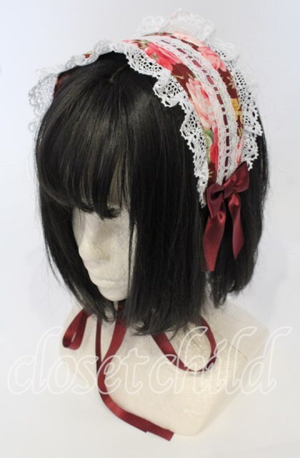 画像1: metamorphose / はしごレースリボン花柄ヘッドドレス  ボルドー系 O-25-09-26-028-ME-AC-IG-ZT434-F005 (1)