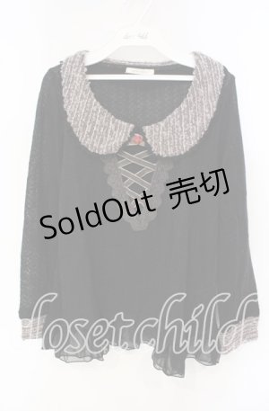 画像: axes femme / ベロアリボン使い襟付きニットトップス M クロ O-25-09-27-037-AX-TO-OW-OS