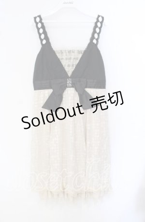 画像: axes femme / パールリボン&ストライプドットジャンパースカート M キナリ×クロ O-25-09-27-038-AX-OP-OW-OS