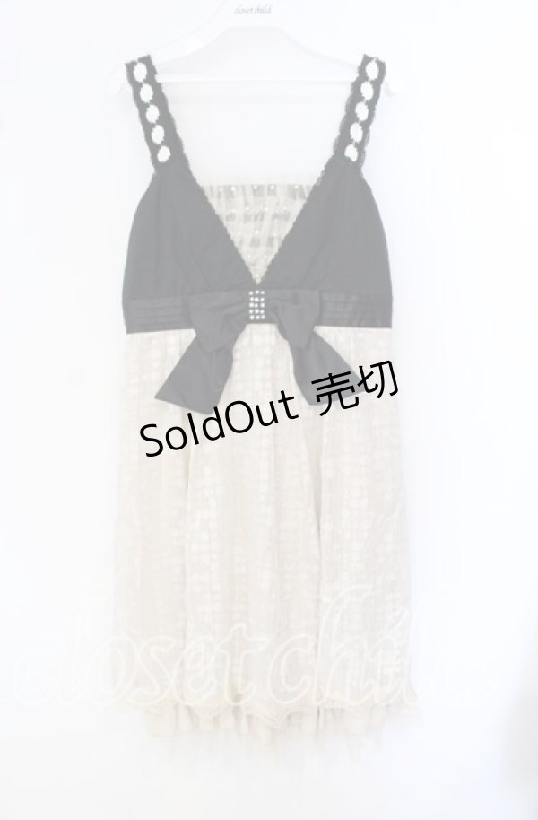 画像1: axes femme / パールリボン&ストライプドットジャンパースカート M キナリ×クロ O-25-09-27-038-AX-OP-OW-OS (1)