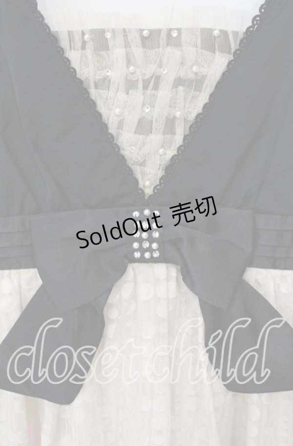 画像2: axes femme / パールリボン&ストライプドットジャンパースカート M キナリ×クロ O-25-09-27-038-AX-OP-OW-OS (2)