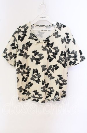 画像: PINK HOUSE / リボンプリントTシャツ  アイボリー×クロ O-25-09-27-055-LO-TS-IG-OS