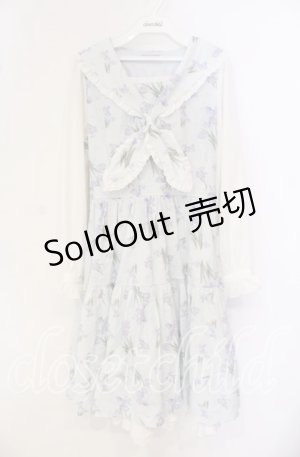 画像: axes femme POETIQUE / フラワープリントセーラーワンピース  サックス×シロ O-25-09-27-062-AX-OP-IG-OS