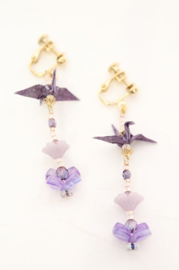 画像1: LOLITA他 / 折り鶴イヤリング  パープル O-25-09-27-1046-LO-AC-IG-ZT486-F003 (1)