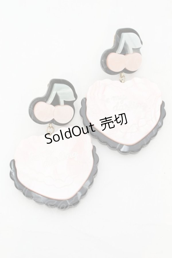 画像1: Etoile et Griotte / Heart Cakeイヤリング  ピンクケーキ×ブラックマーブルベース O-25-09-27-1030-LO-AC-OW-ZT488-F006 (1)
