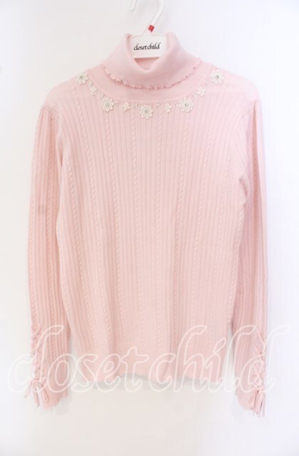 画像1: LODISPOTTO / レースアップタートルニットトップス M ピンク O-25-09-27-072-LO-TO-OW-ZT362 (1)