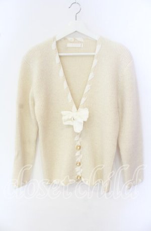 画像: INGEBORG / リボン通しニットカーディガン  アイボリー O-25-09-27-077-LO-TO-OW-OS