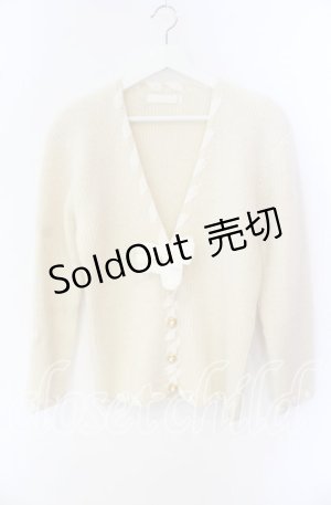 画像: INGEBORG / リボン通しニットカーディガン  アイボリー O-25-09-27-077-LO-TO-OW-OS