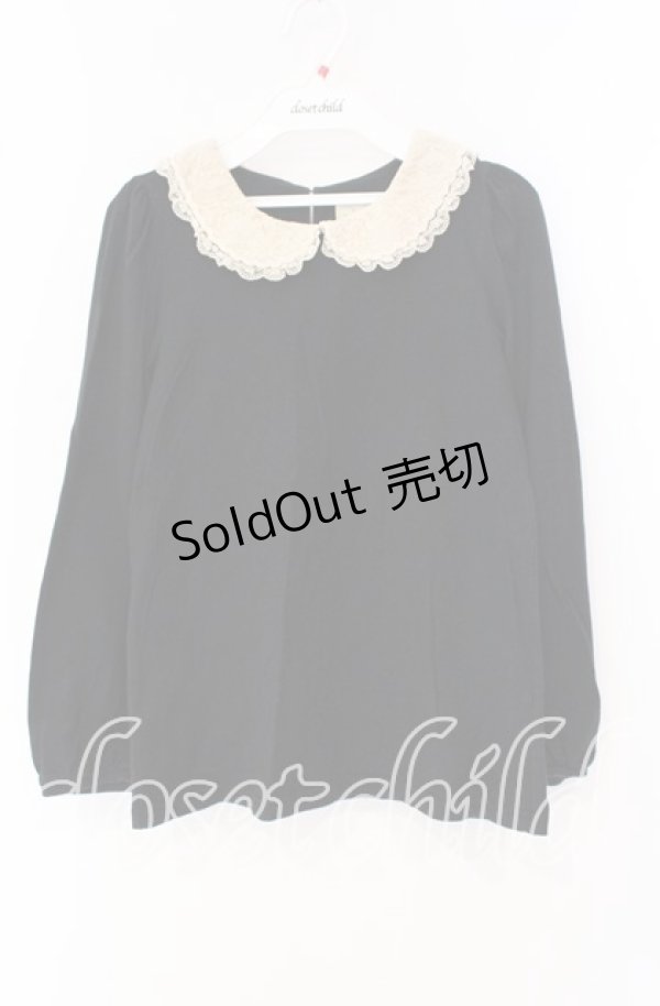 画像1: Franche Lippee / 丸襟レース長袖トップス M クロ O-25-09-27-102-LO-TO-OW-ZT373 (1)