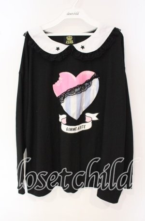 画像: LISTEN FLAVOR / Heart Chocolateレースカラーカットソー  ブラック O-25-09-27-105-PU-TO-OW-ZY