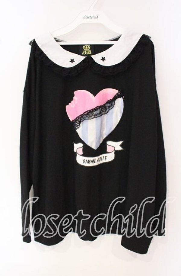 画像1: LISTEN FLAVOR / Heart Chocolateレースカラーカットソー  ブラック O-25-09-27-105-PU-TO-OW-ZY (1)