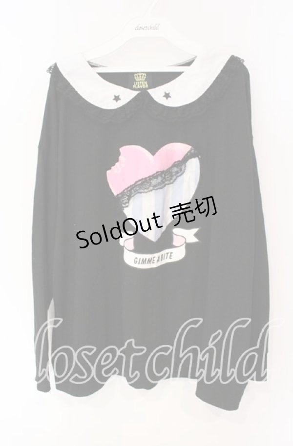 画像1: LISTEN FLAVOR / Heart Chocolateレースカラーカットソー  ブラック O-25-09-27-105-PU-TO-OW-ZY (1)