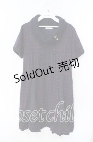 画像: axes femme / チェック柄ハイネックニットワンピース M ネイビー O-25-09-27-024-AX-OP-OW-OS