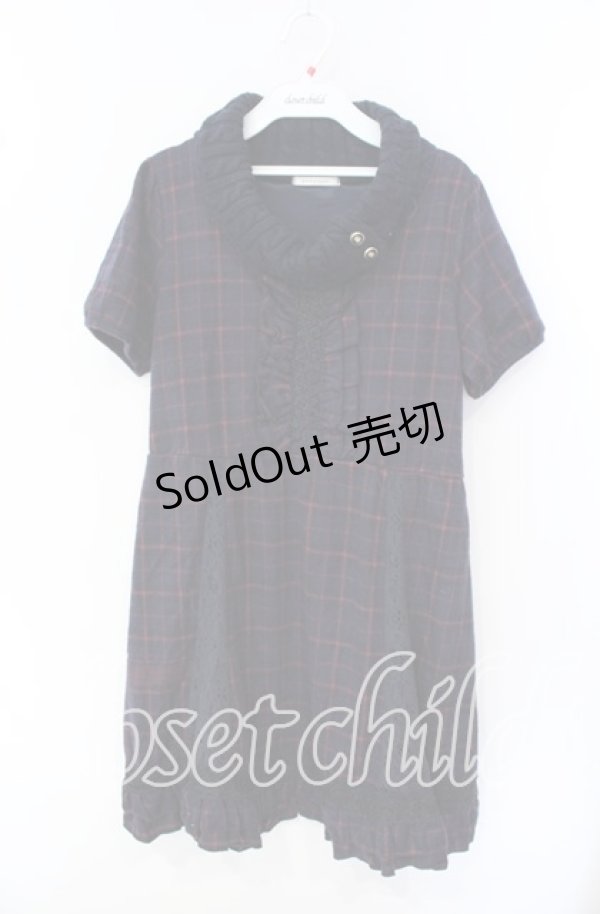 画像1: axes femme / チェック柄ハイネックニットワンピース M ネイビー O-25-09-27-024-AX-OP-OW-OS (1)