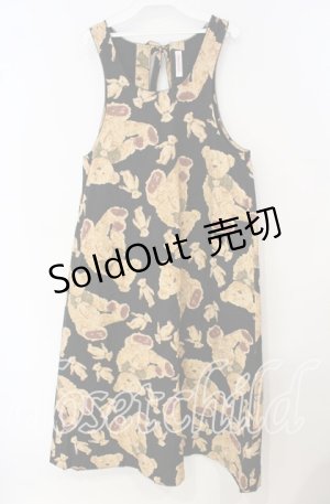 画像: WONDERFUL WORLD / くまさん総柄後ろリボンジャンパースカート  クロ O-25-09-29-028-LO-OP-IG-OS