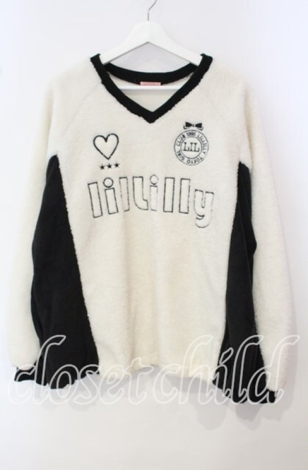 画像1: lilLilly / ユニフォームボアミニワンピース  アイボリー×クロ O-25-09-29-036-LO-OP-OW-ZT044 (1)