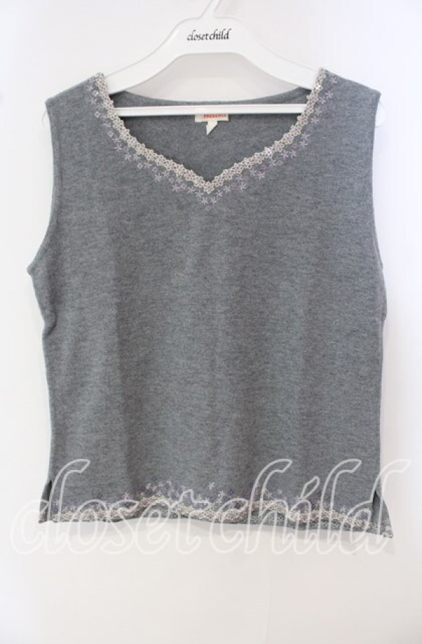 画像1: TOMATSU / スパンコールフラワーニットノースリーブ 38 ブルー O-25-09-29-059-LO-TO-IG-ZT029 (1)