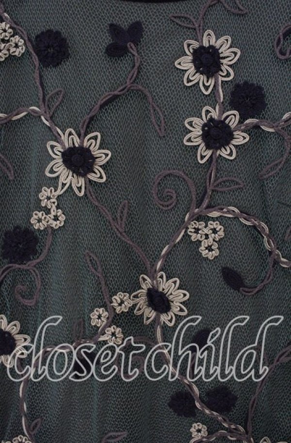 画像2: TOMATSU / ネットフラワーカットソー 38 グリーン O-25-09-29-064-LO-TO-IG-ZT103 (2)