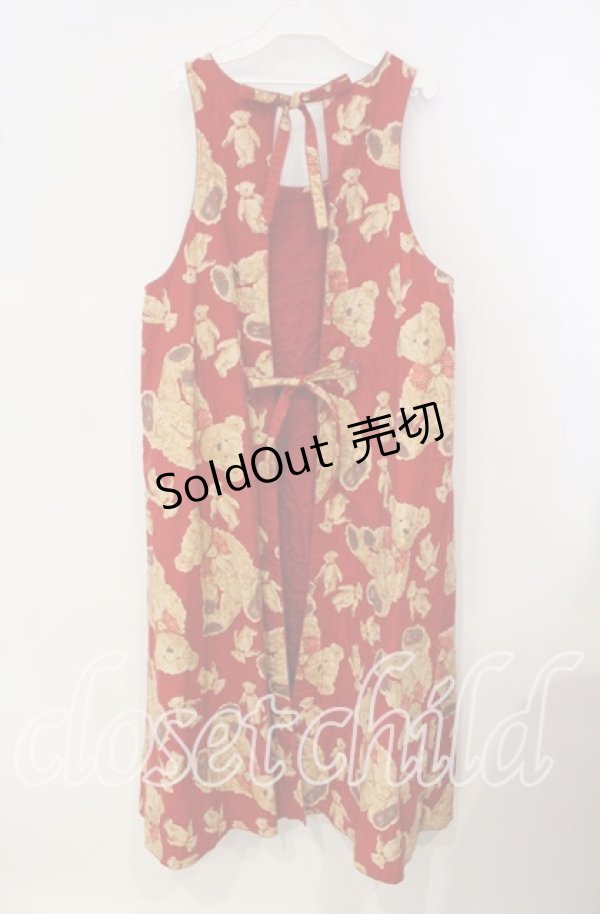 画像3: WONDERFUL WORLD / くまさん総柄後ろリボンジャンパースカート  アカ O-25-09-29-073-LO-OP-IG-OS (3)