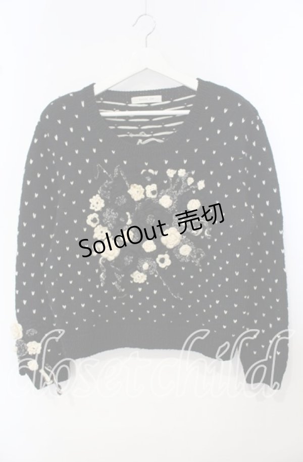 画像1: KANEKO ISAO / 薔薇モチーフニット  ブラック O-25-09-29-012-EL-TO-IG-ZT357 (1)