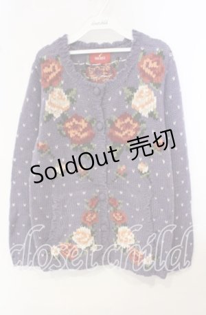 画像: PINK HOUSE / 薔薇柄カーディガン  ラベンダー O-25-09-29-013-LO-TO-IG-OS