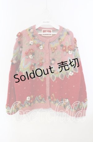 画像: PINK HOUSE / フラワーモチーフカーディガン  アカ O-25-09-29-002-LO-TO-IG-OS
