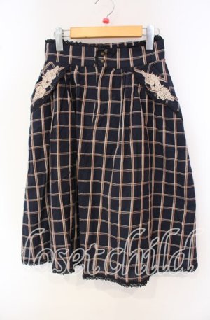 画像: axes femme / 薔薇レース使いチェックミディスカート M ネイビー O-25-09-30-032-AX-SK-OW-OS