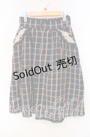 画像: 【SALE】axes femme / 薔薇レース使いチェックミディスカート M ネイビー O-25-09-30-032-AX-SK-OW-ZT015