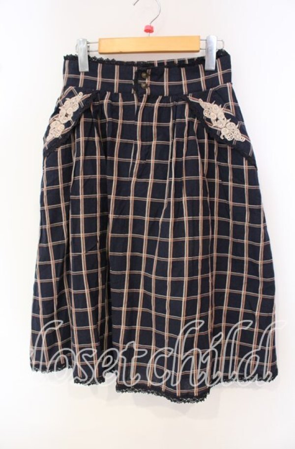 画像1: axes femme / 薔薇レース使いチェックミディスカート M ネイビー O-25-09-30-032-AX-SK-OW-ZT015 (1)