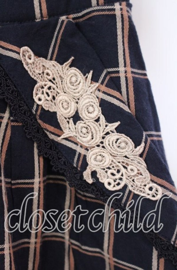 画像2: axes femme / 薔薇レース使いチェックミディスカート M ネイビー O-25-09-30-032-AX-SK-OW-ZT015 (2)