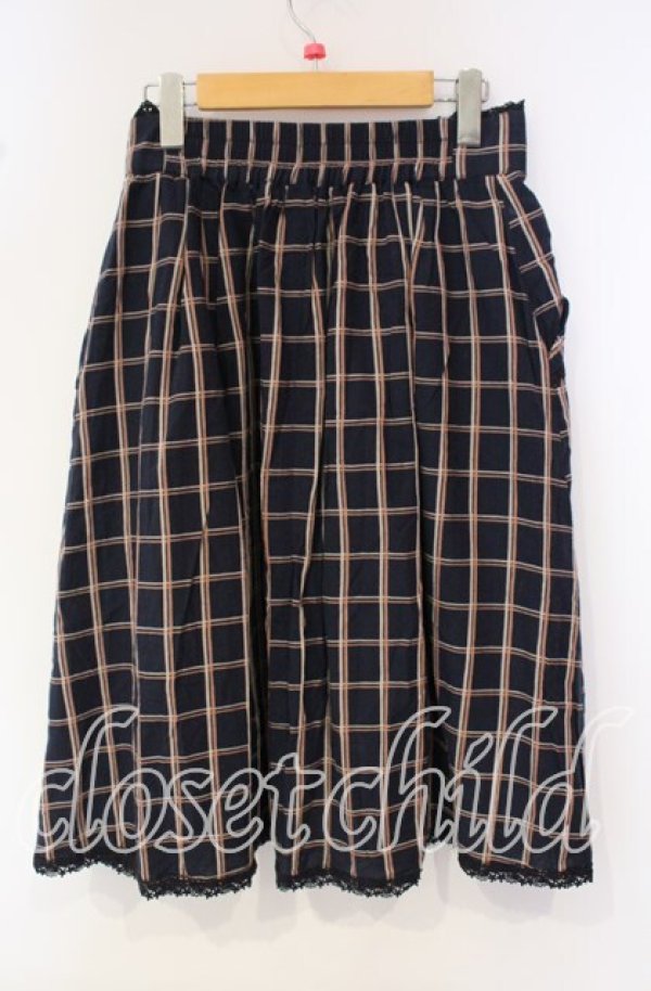画像3: axes femme / 薔薇レース使いチェックミディスカート M ネイビー O-25-09-30-032-AX-SK-OW-ZT015 (3)