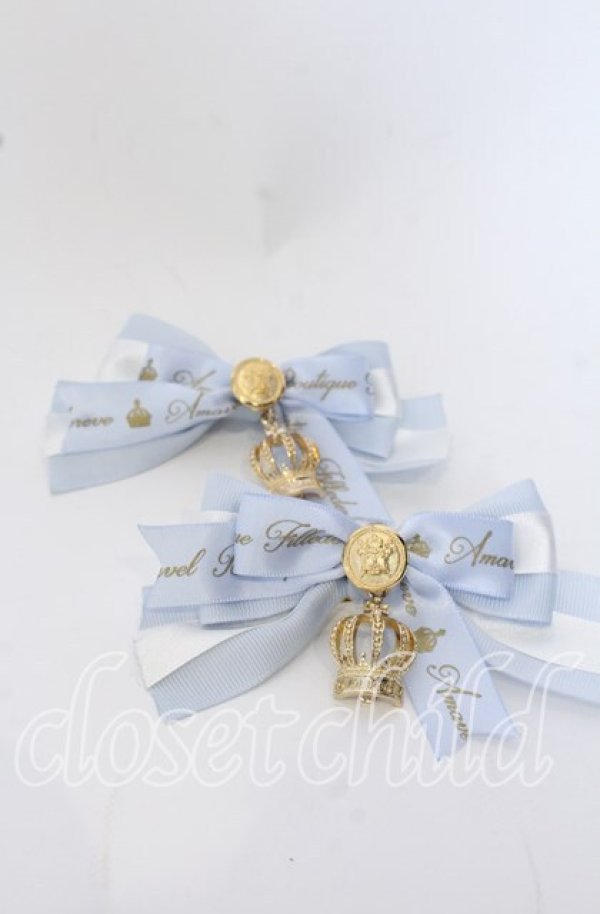 画像1: Amavel / Message Crownダブルリボンクリップ  サックス O-25-09-30-1058-CA-AC-OW-ZT168F006 (1)