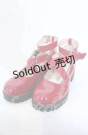 画像: Amavel / リボン付クロス厚底パンプス M アカ O-25-09-30-1063-CA-SH-OW-ZT-K017