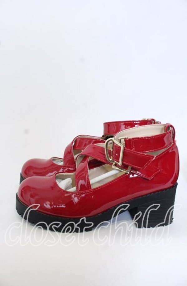 画像2: Amavel / リボン付クロス厚底パンプス M アカ O-25-09-30-1063-CA-SH-OW-ZT-K017 (2)