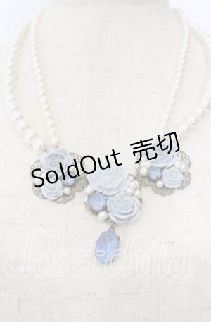 画像: hanakabeads / アリスブルーローズのティーパーティーネックレス  アリスブルー O-25-09-30-1016-LO-AC-OW-OS
