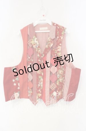 画像: PINK HOUSE / ブーケ柄パッチワークベスト【お直しあり】  アカ O-25-09-30-068-LO-TO-IG-OS