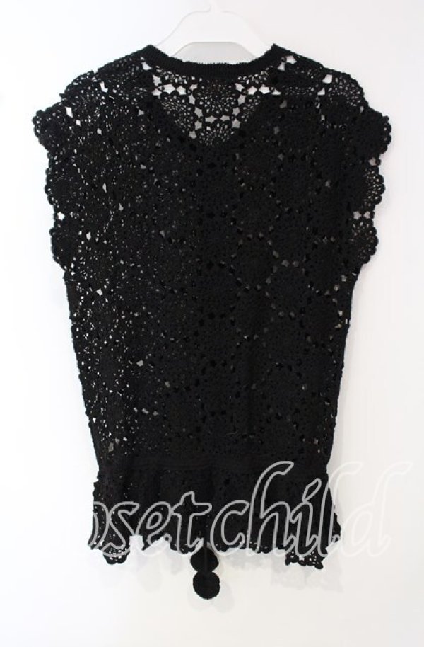 画像3: WONDERFUL WORLD / パッチワークかぎ編みベスト  クロ O-25-09-30-074-LO-TO-IG-OS (3)