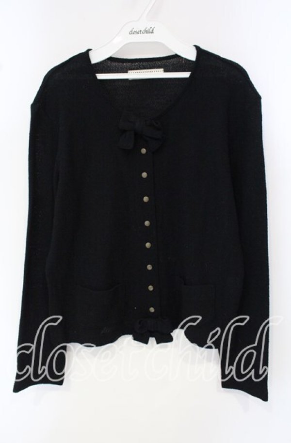 画像1: KANEKO ISAO / リボン付きポケットカーディガン  クロ O-25-09-30-076-EL-TO-IG-ZT326 (1)