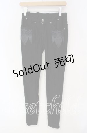 画像: OZZ ANGELO / 刺繍入りストレッチパンツ  ブラック O-25-09-30-007-OO-PA-IG-OS