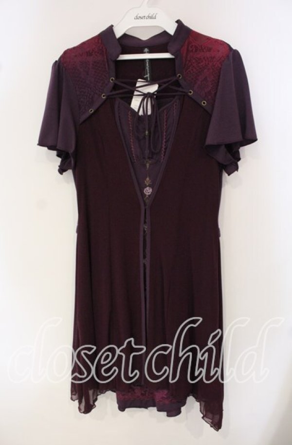 画像1: Ozz Croce / メッシュレイヤード刺繍入りワンピース  パープル O-25-09-30-089-OO-OP-IG-OS (1)