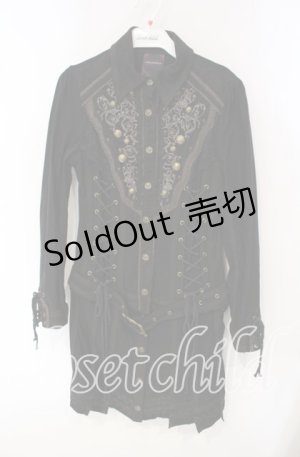 画像: OZZ ANGELO / レースアプ刺繍入りシャツワンピース  ブラック×ブラウン O-25-09-30-091-OO-OP-IG-OS