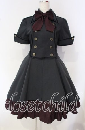 画像: ATELIER BOZ / メイファススカート付ジャケットワンピース  ブラック×ボルドー O-25-09-30-2004-EL-OP-IG-OS