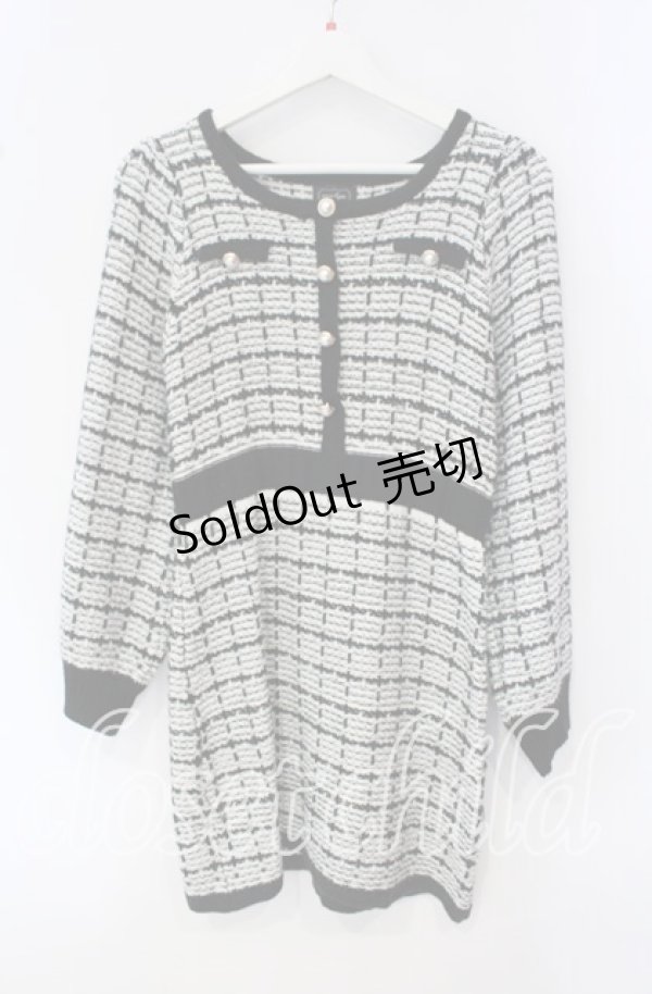 画像1: evelyn / チェックニットワンピース  クロ×シロ O-25-09-30-2027-LO-OP-IG-OS (1)