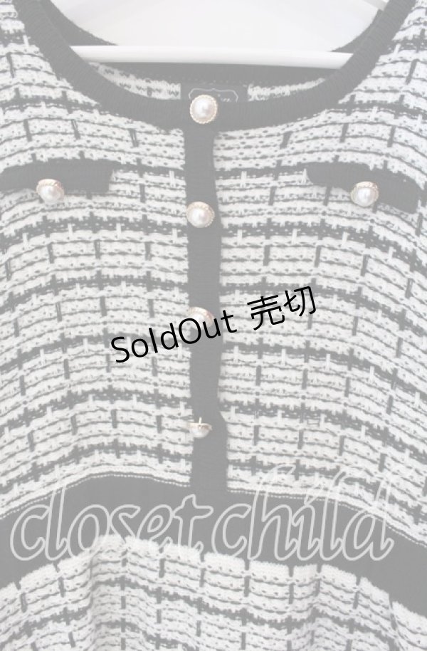 画像2: evelyn / チェックニットワンピース  クロ×シロ O-25-09-30-2027-LO-OP-IG-OS (2)