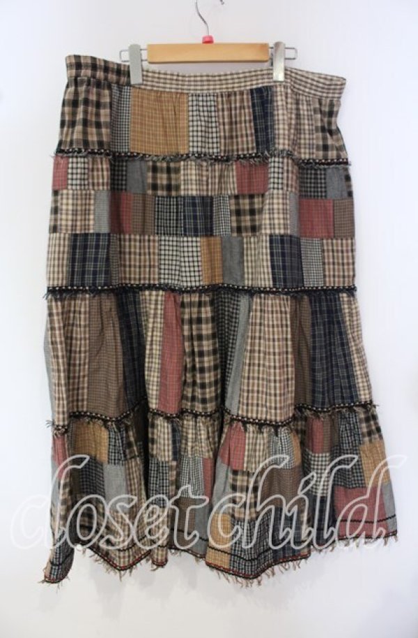 画像3: PINK HOUSE / チロリアンテープ&パッチワーク前開きスカート  ベージュ系 O-25-09-30-025-LO-SK-IG-OS (3)