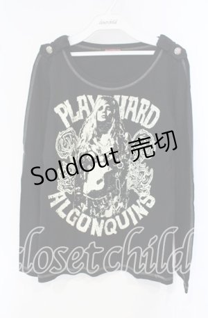 画像: ALGONQUINS / ラメプリントカットソー  ブラック O-25-10-02-013-AL-TO-IG-OS