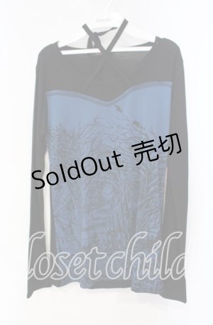 画像: ALGONQUINS / キャッスルptカットソー  ブラック×ブルー O-25-10-02-014-AL-TO-IG-OS
