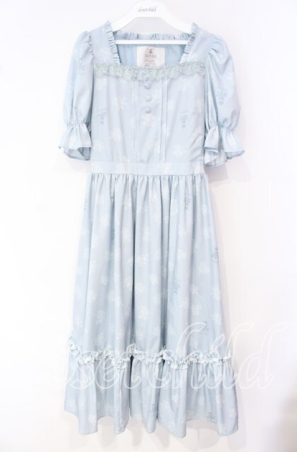 画像1: m petit by misako / NINA'S 花柄スクエアネックワンピース S サックス O-25-10-04-040-LO-OP-IG-ZT373 (1)