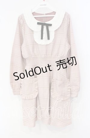 画像: Ank Rouge / チェックフリル襟長袖ワンピース M ピンク O-25-10-04-043-CA-OP-OW-OS